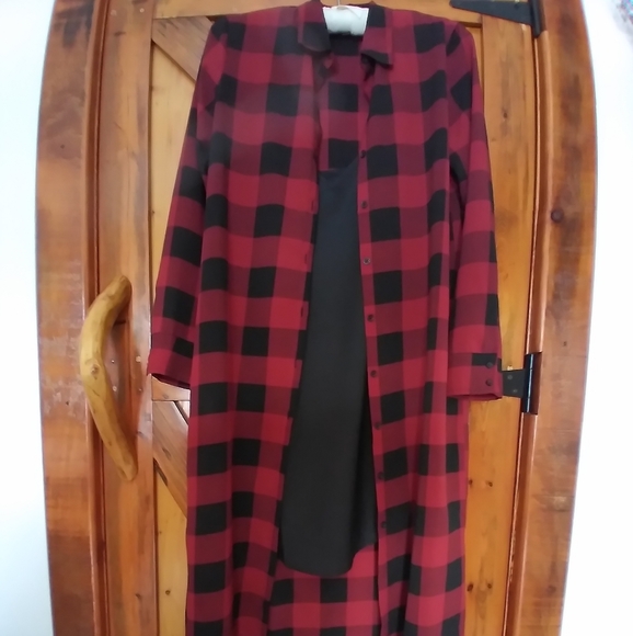 Maxi Buffalo Plaid Shirt Dress with Layering Slip - Picture 6 of 9
